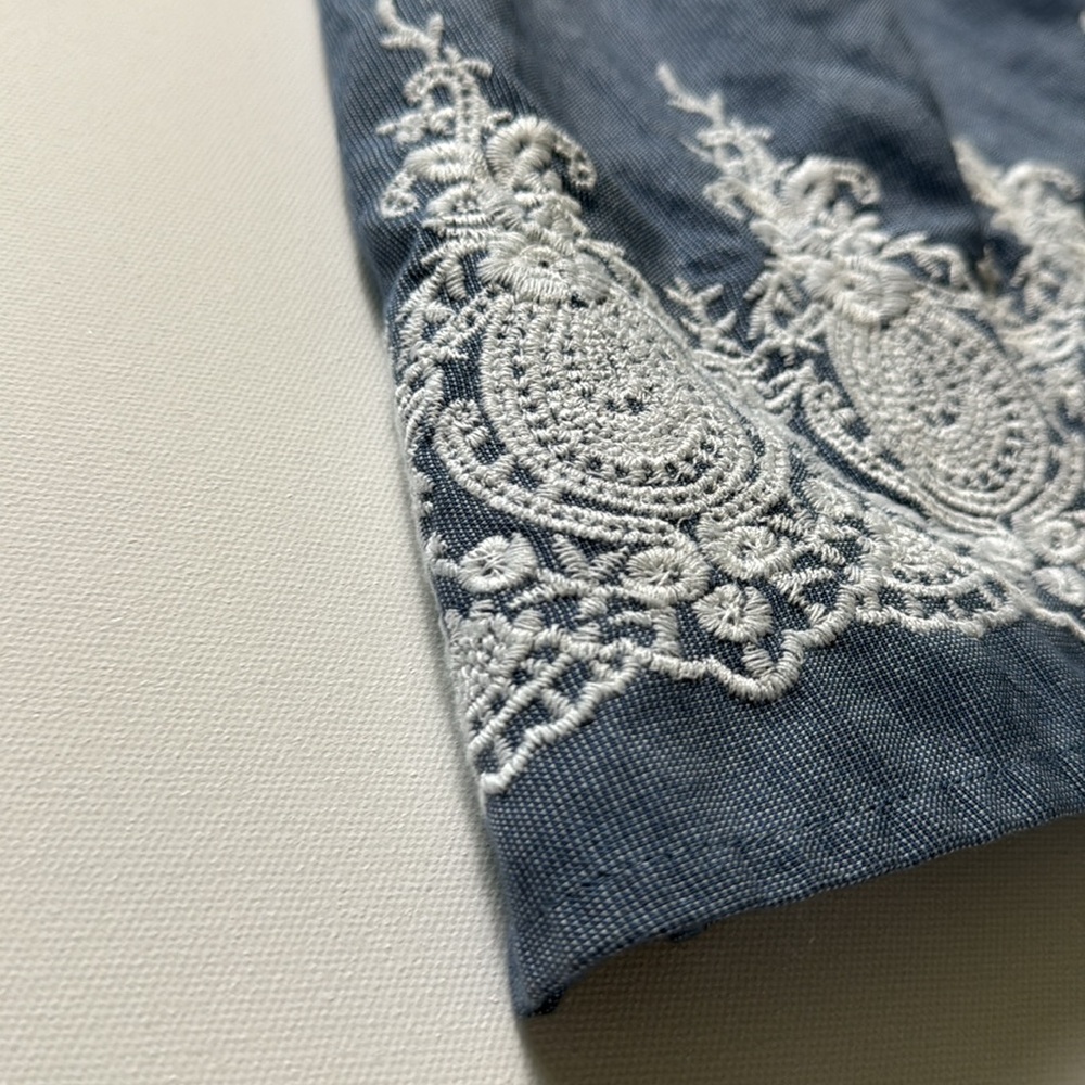 J. Gee Blue  Off Shoulder Dress with White Embroidery Petite Large - Picture 9 of 9